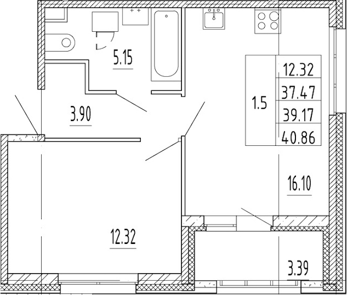 1-комнатная квартира 37.47 м², 1/13 эт., ЖК «Полис Приморский 2»